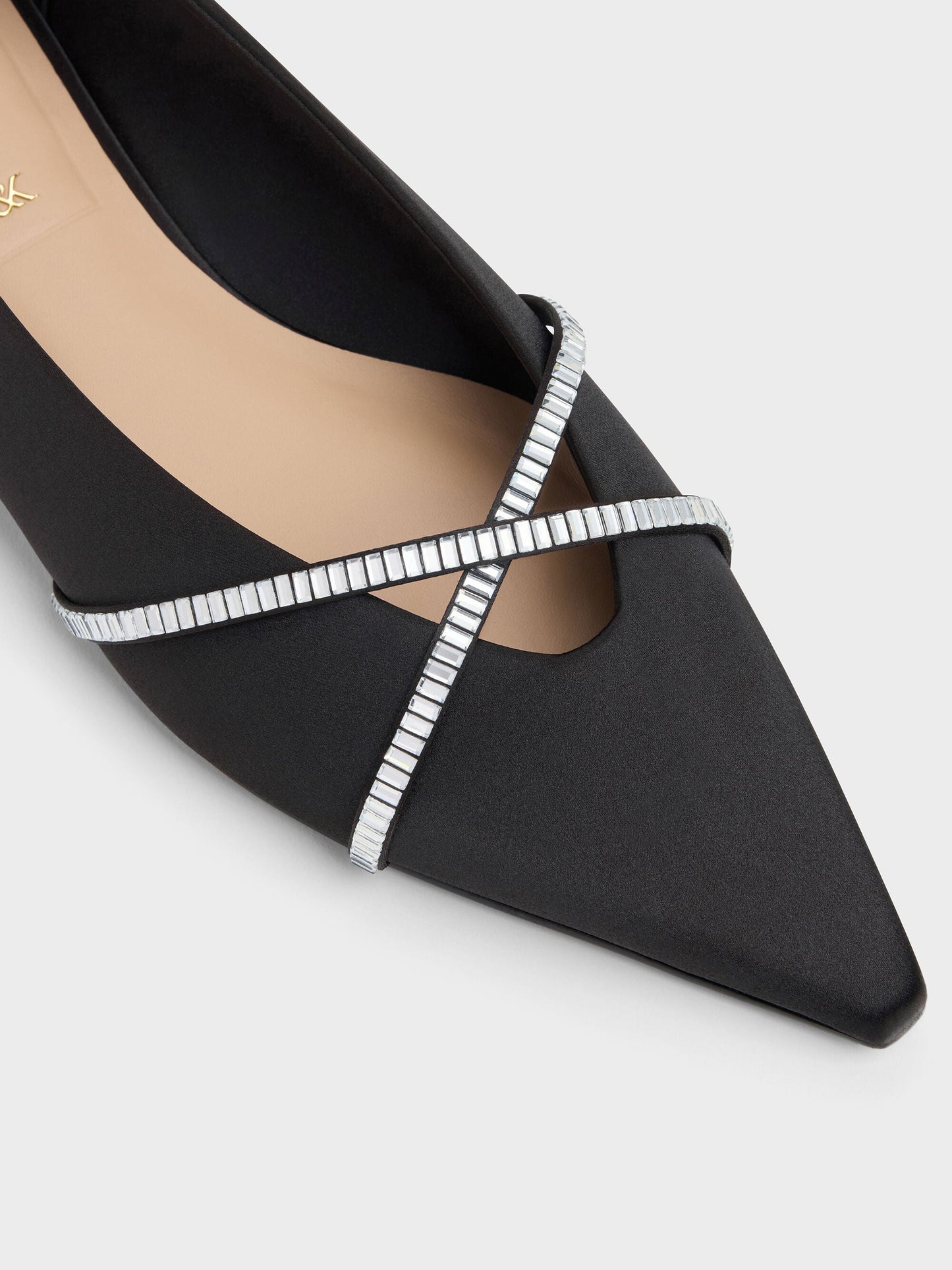 Gem Crossover Ballet Flats - Black Textured | CHARLES & KEITH