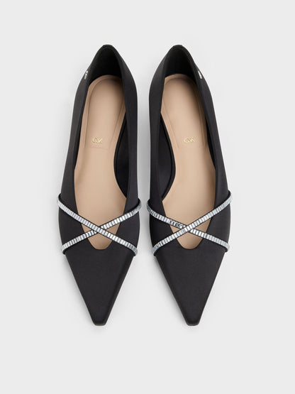 Gem Crossover Ballet Flats - Black Textured | CHARLES & KEITH