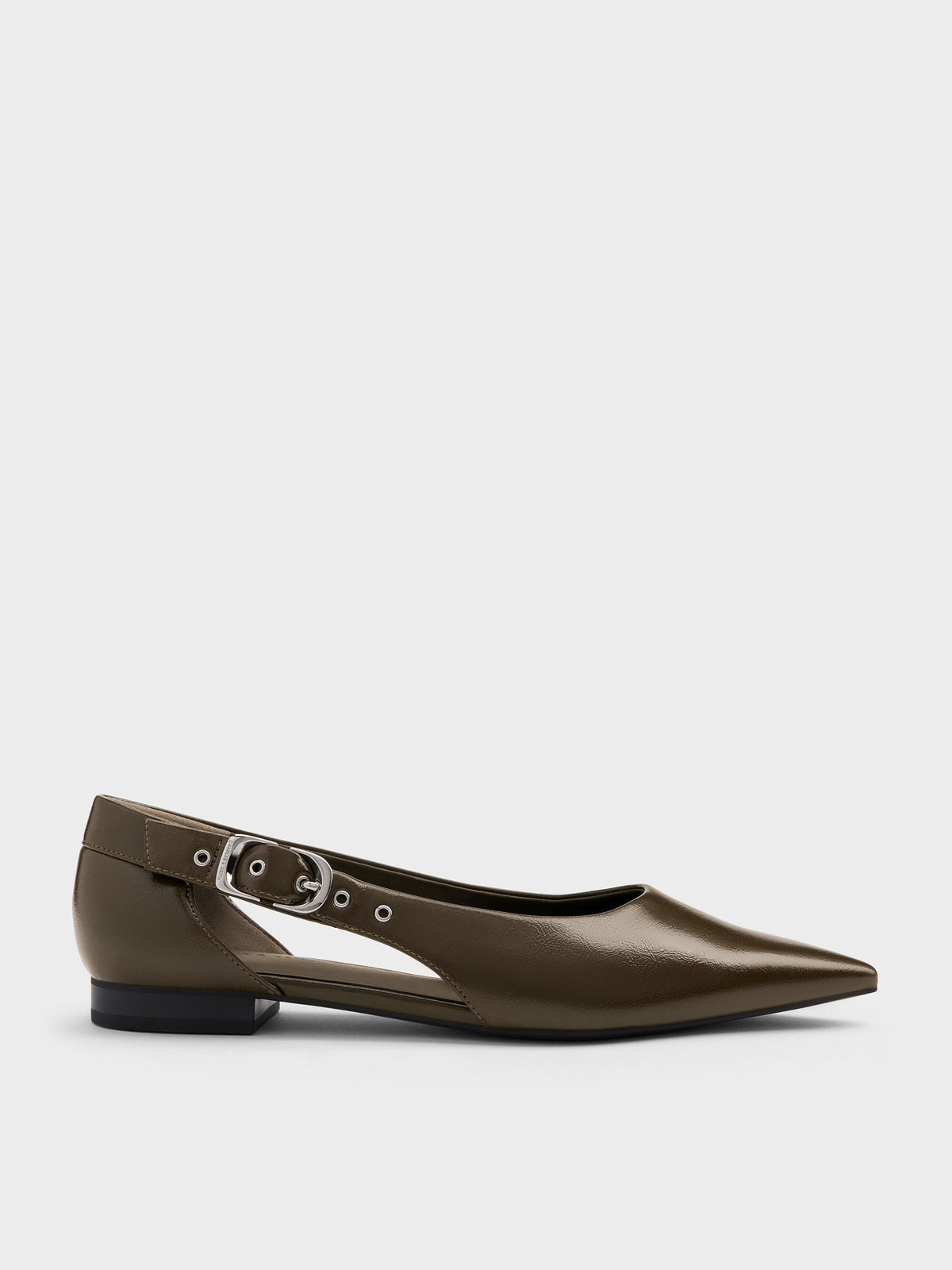 Buckled Cut-Out Ballet Flats - Olive | CHARLES & KEITH