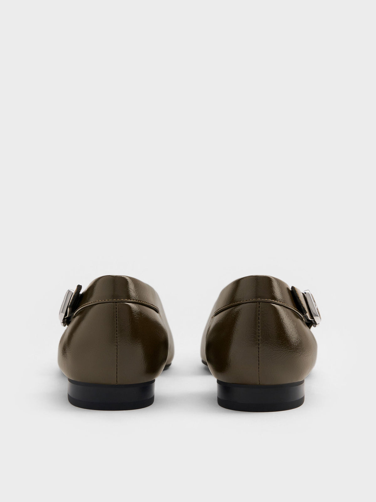 Buckled Cut-Out Ballet Flats - Olive | CHARLES & KEITH