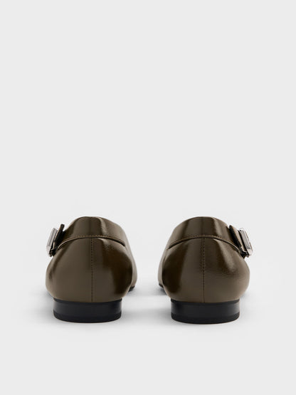 Buckled Cut-Out Ballet Flats - Olive | CHARLES & KEITH