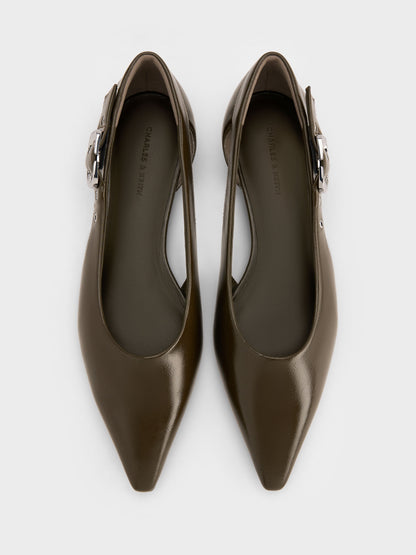 Buckled Cut-Out Ballet Flats - Olive | CHARLES & KEITH