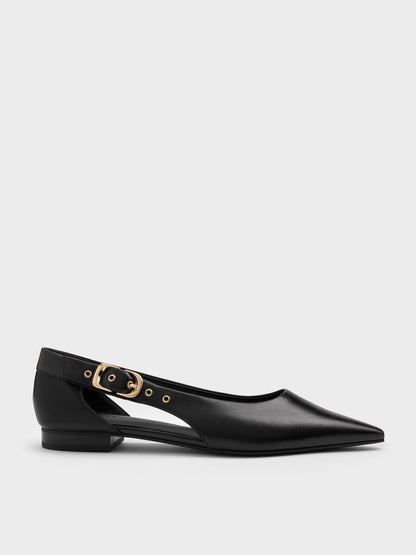 Buckled Cut-Out Ballet Flats - Black | CHARLES & KEITH