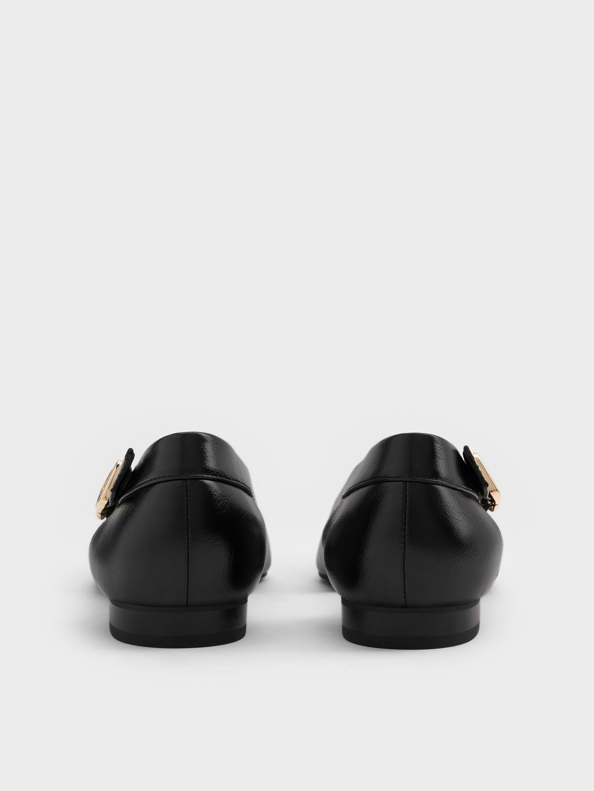 Buckled Cut-Out Ballet Flats - Black | CHARLES & KEITH
