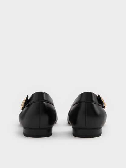 Buckled Cut-Out Ballet Flats - Black | CHARLES & KEITH