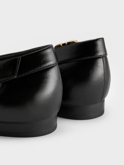 Buckled Cut-Out Ballet Flats - Black | CHARLES & KEITH