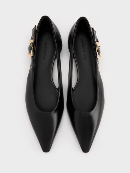 Buckled Cut-Out Ballet Flats - Black | CHARLES & KEITH