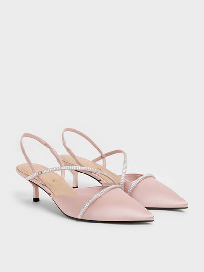 Gem Slingback Kitten Heels - Pink | CHARLES & KEITH