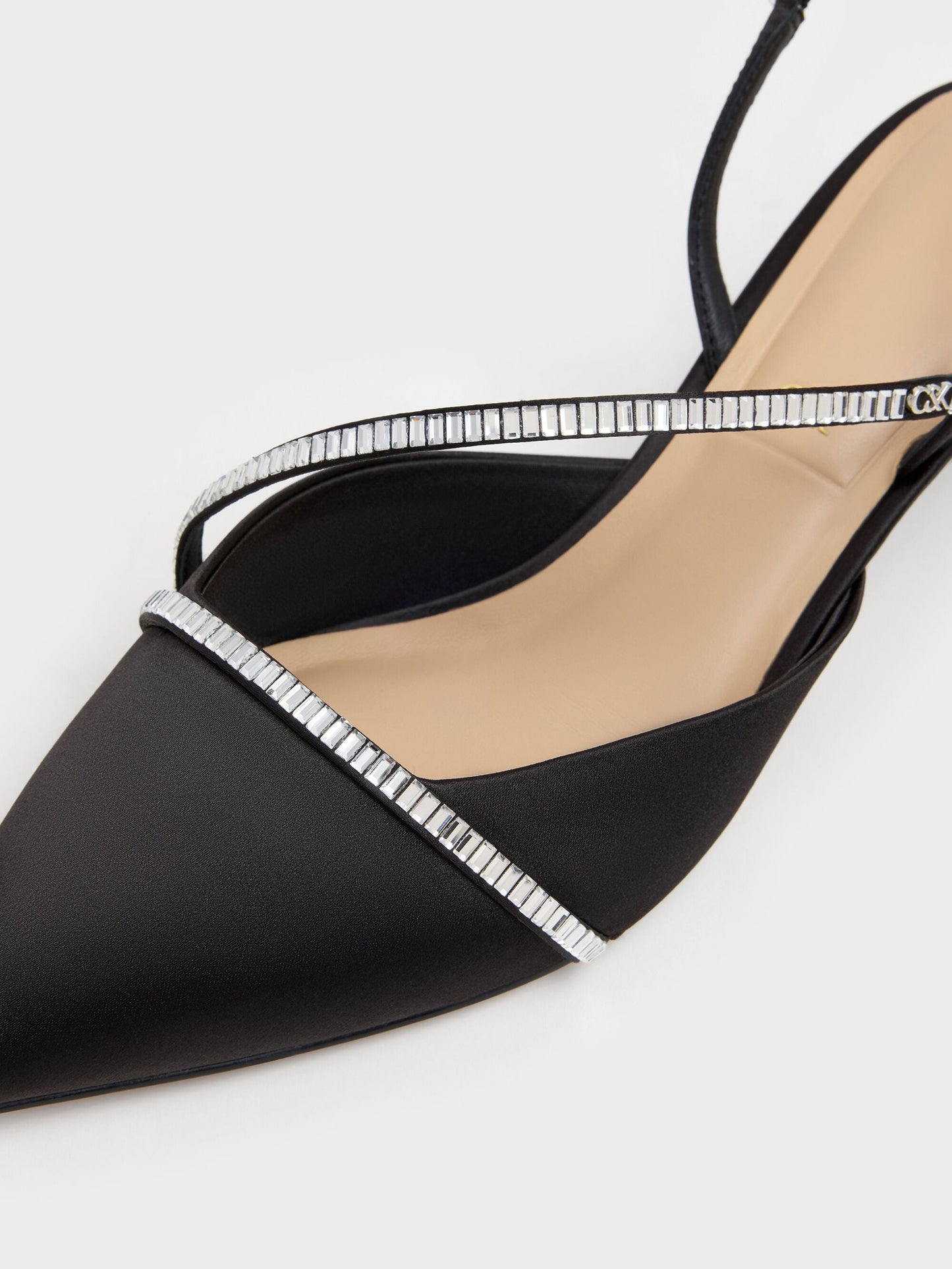 Gem Slingback Kitten Heels - Black Textured | CHARLES & KEITH