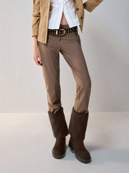 Camilla Faux Suede Thigh-High Boots - Dark Brown Textured | CHARLES & KEITH