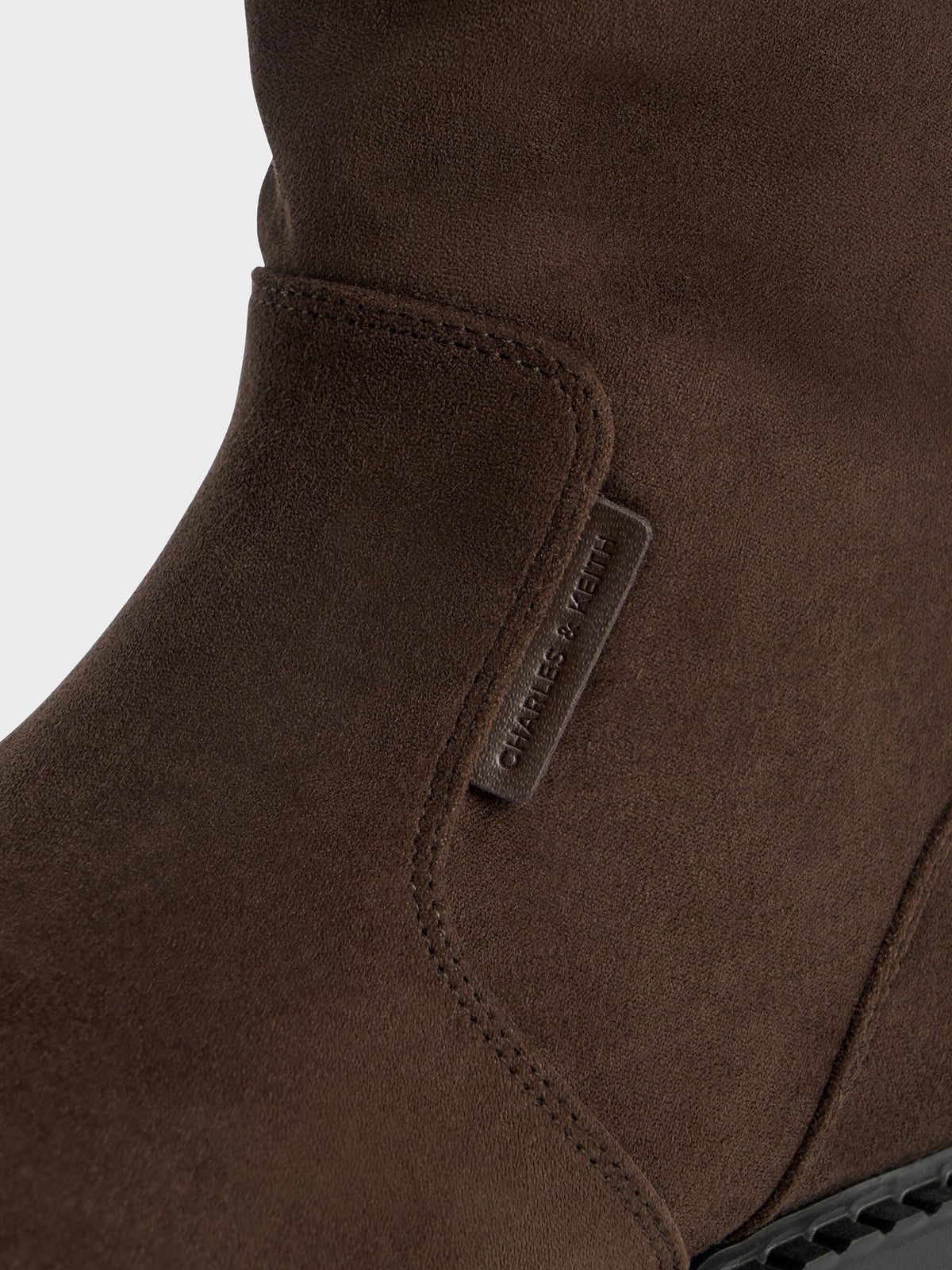 Camilla Faux Suede Thigh-High Boots - Dark Brown Textured | CHARLES & KEITH