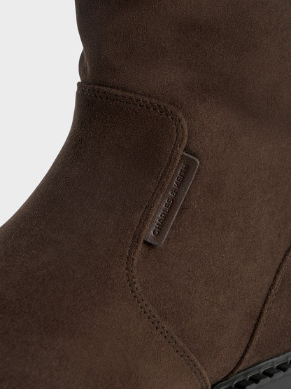 Camilla Faux Suede Thigh-High Boots - Dark Brown Textured | CHARLES & KEITH