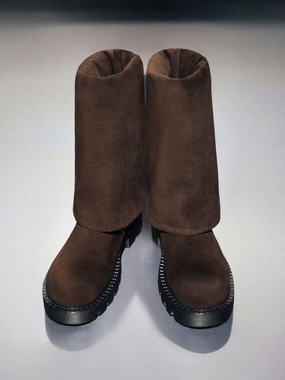 Camilla Faux Suede Thigh-High Boots - Dark Brown Textured | CHARLES & KEITH