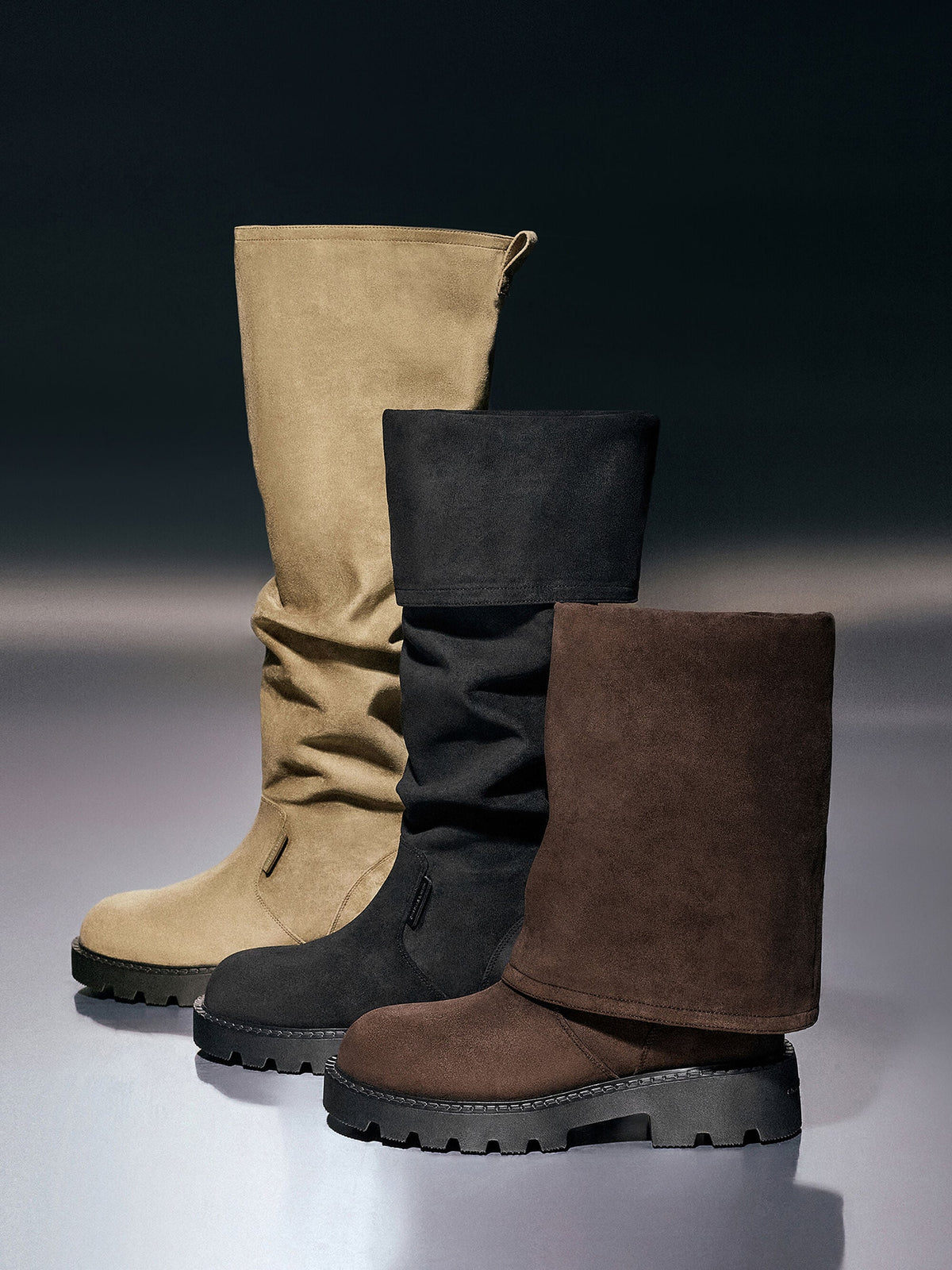 Camilla Faux Suede Thigh-High Boots - Dark Brown Textured | CHARLES & KEITH