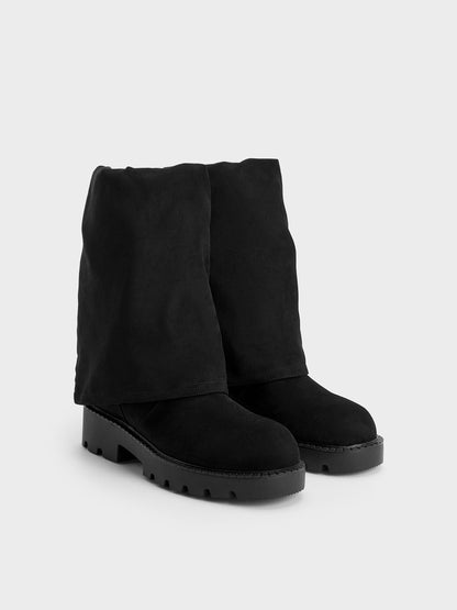 Camilla Faux Suede Thigh-High Boots - Black Textured | CHARLES & KEITH