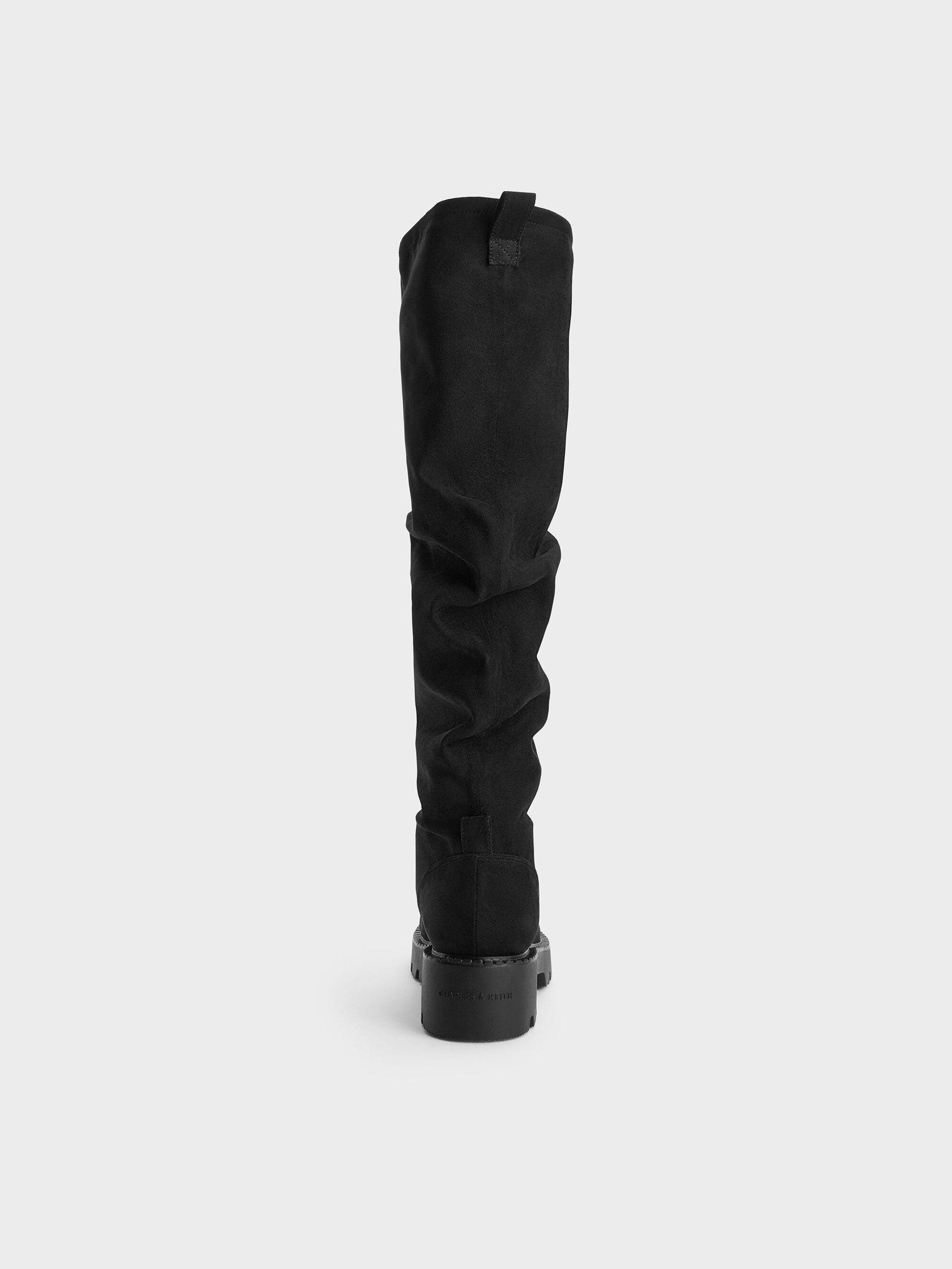 Camilla Faux Suede Thigh-High Boots - Black Textured | CHARLES & KEITH