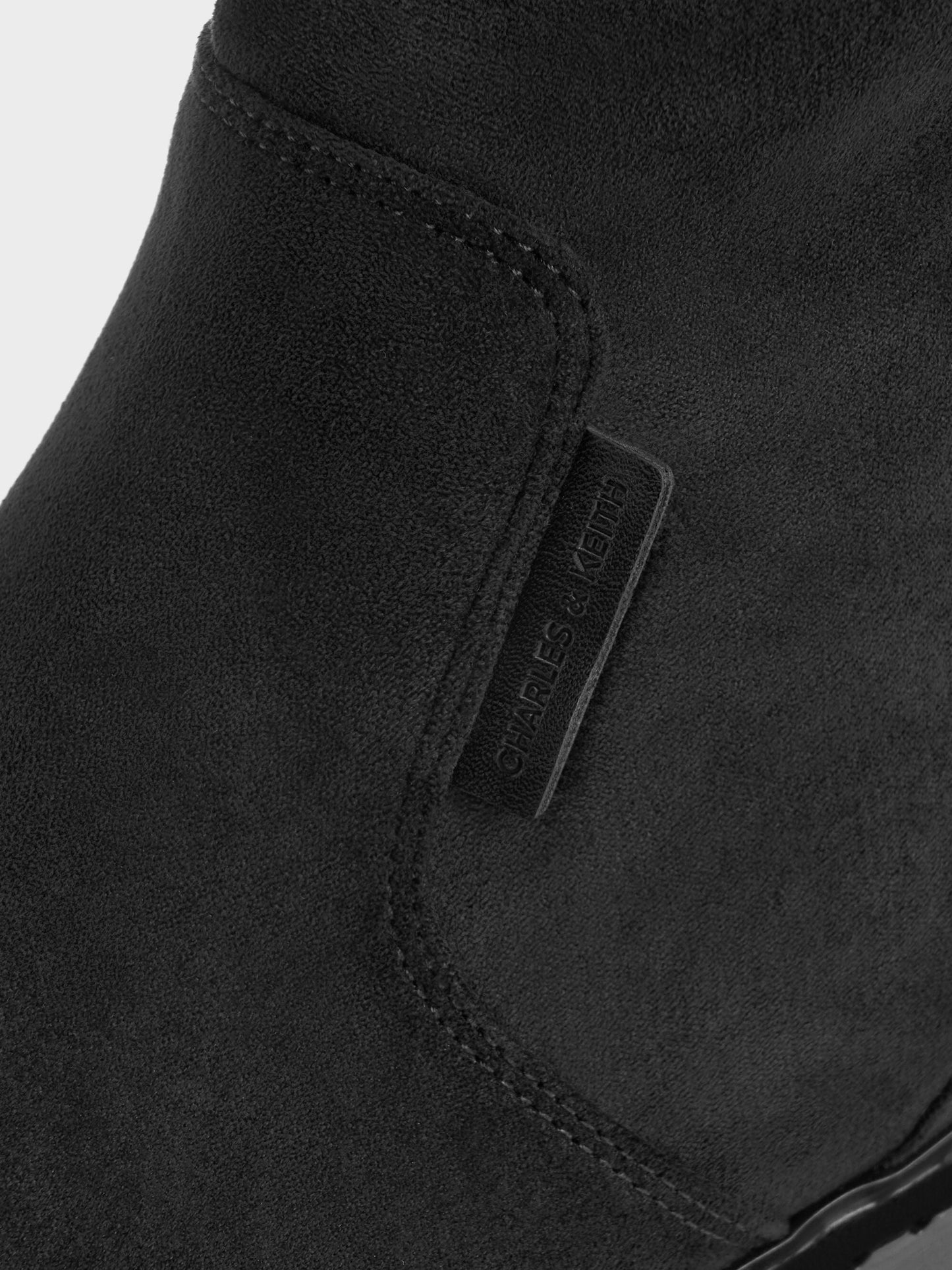 Camilla Faux Suede Thigh-High Boots - Black Textured | CHARLES & KEITH