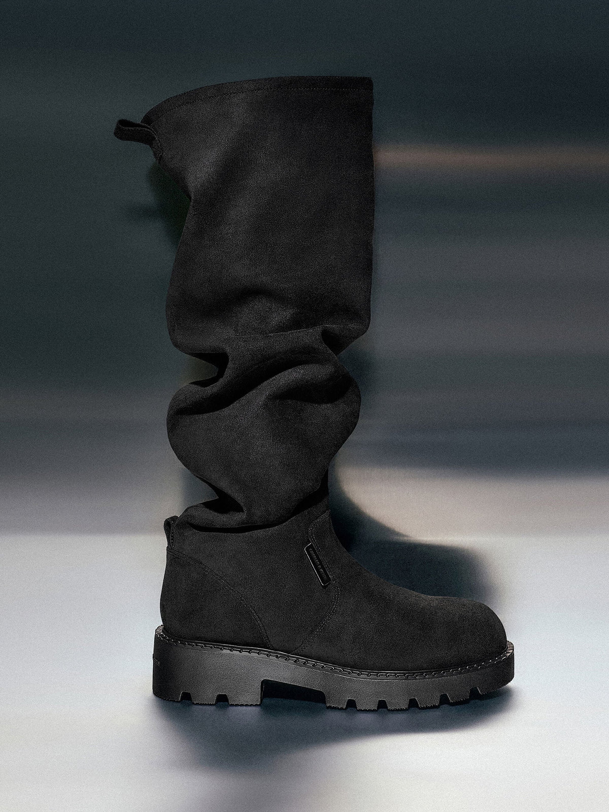 Camilla Faux Suede Thigh-High Boots - Black Textured | CHARLES & KEITH
