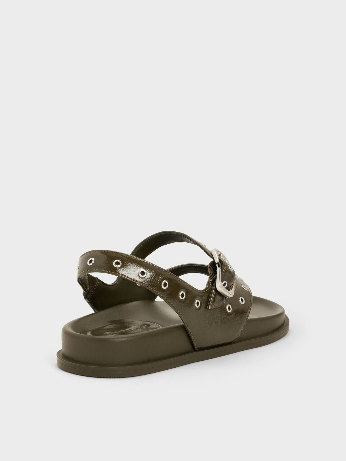 Grommet Thong Slingback Sandals - Olive | CHARLES & KEITH