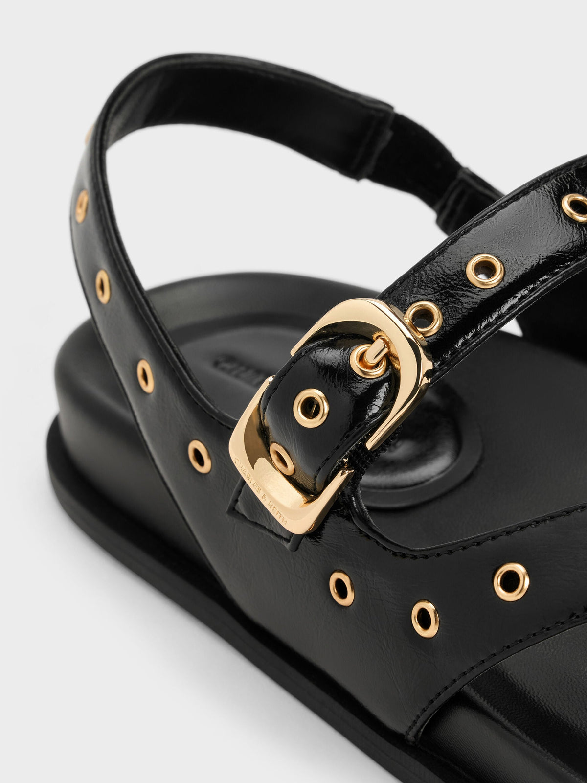 Grommet Thong Slingback Sandals - Black | CHARLES & KEITH