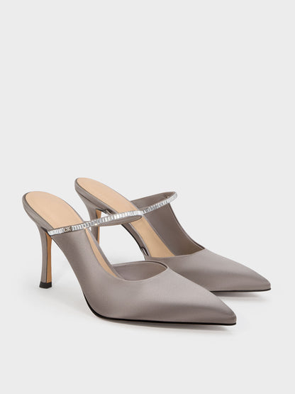 Gem D'Orsay Stiletto Mules - Pewter | CHARLES & KEITH