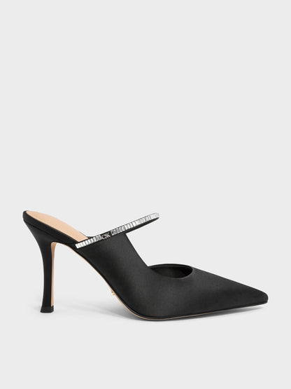 Gem D'Orsay Stiletto Mules - Black Textured | CHARLES & KEITH
