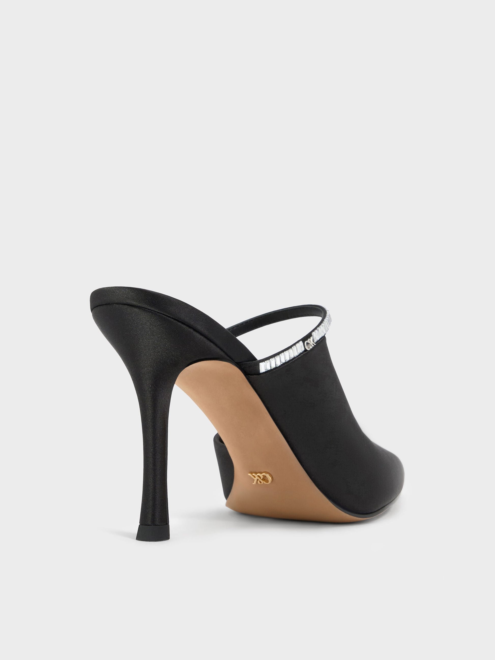 Gem D'Orsay Stiletto Mules - Black Textured | CHARLES & KEITH