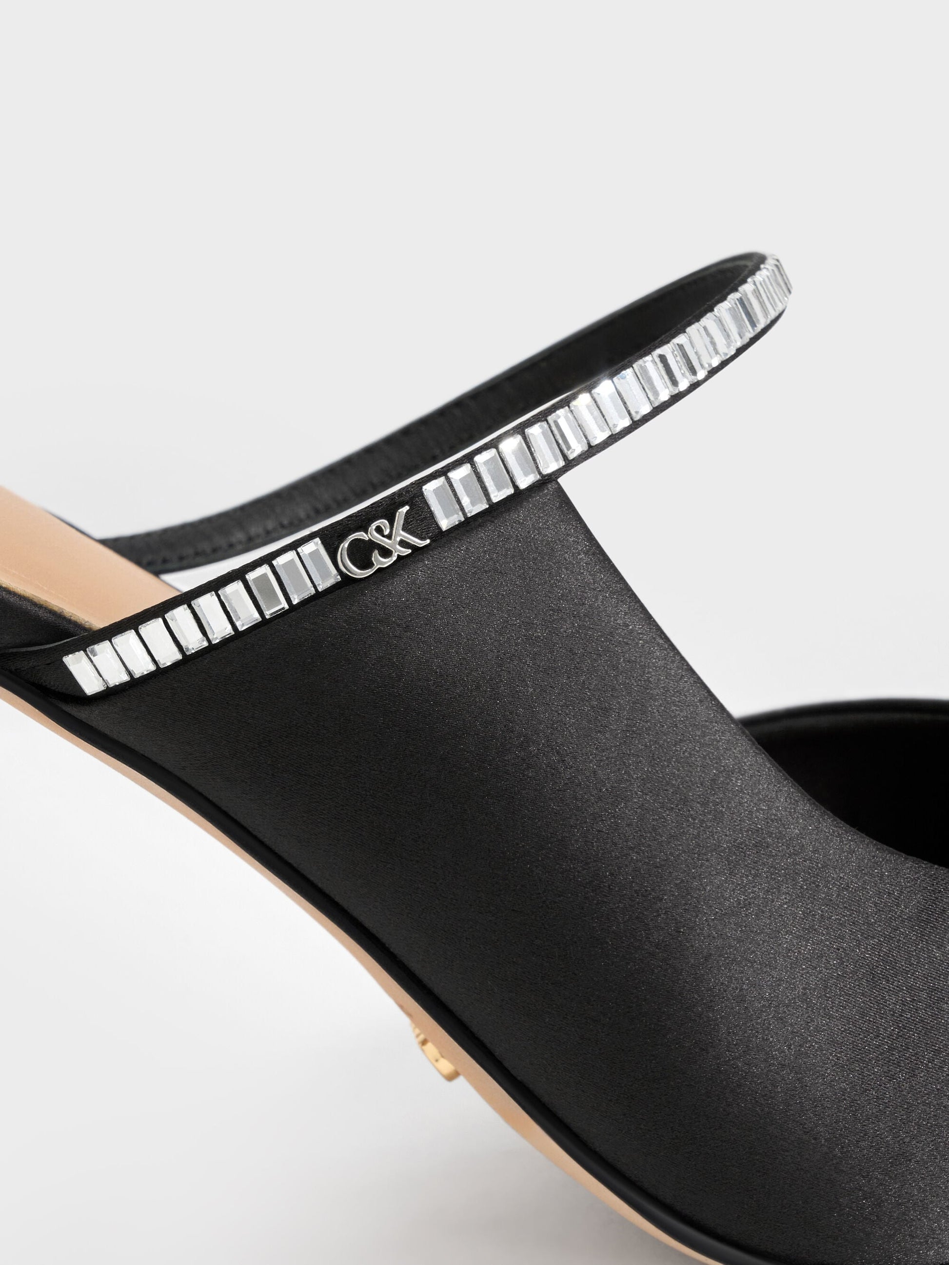Gem D'Orsay Stiletto Mules - Black Textured | CHARLES & KEITH