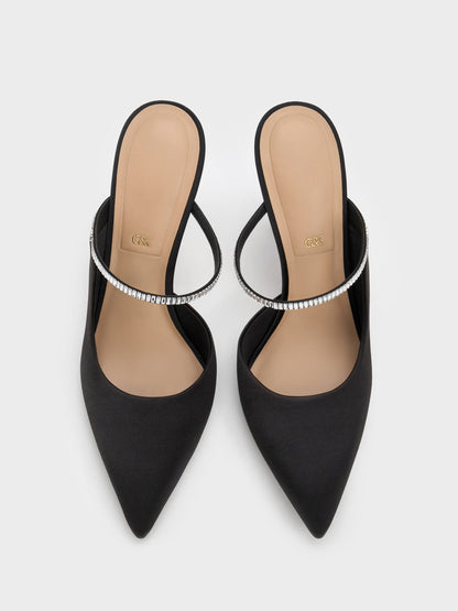 Gem D'Orsay Stiletto Mules - Black Textured | CHARLES & KEITH