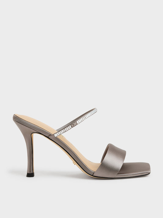 Gem Heeled Mules - Pewter | CHARLES & KEITH