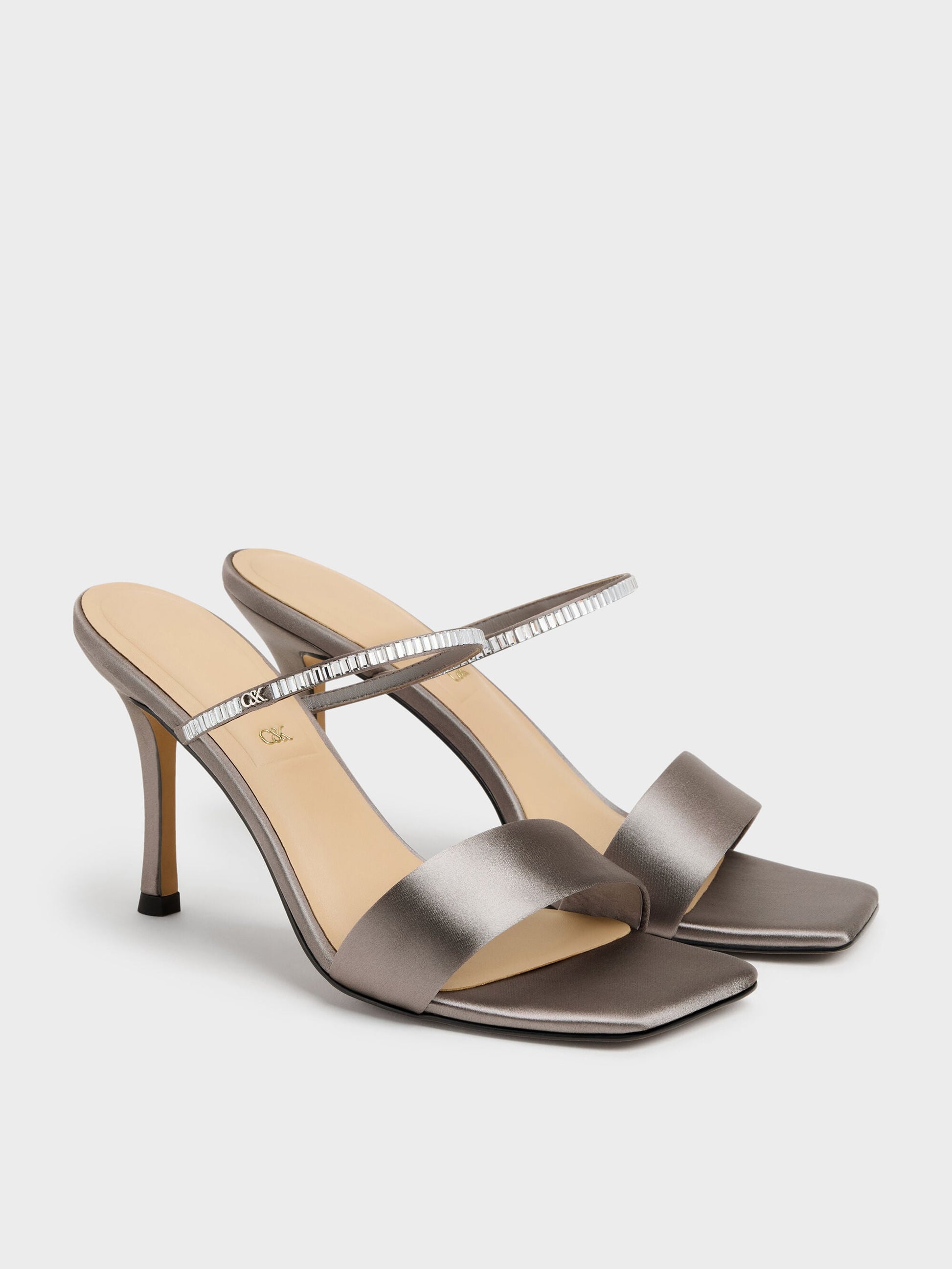 Gem Heeled Mules - Pewter | CHARLES & KEITH