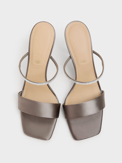 Gem Heeled Mules - Pewter | CHARLES & KEITH