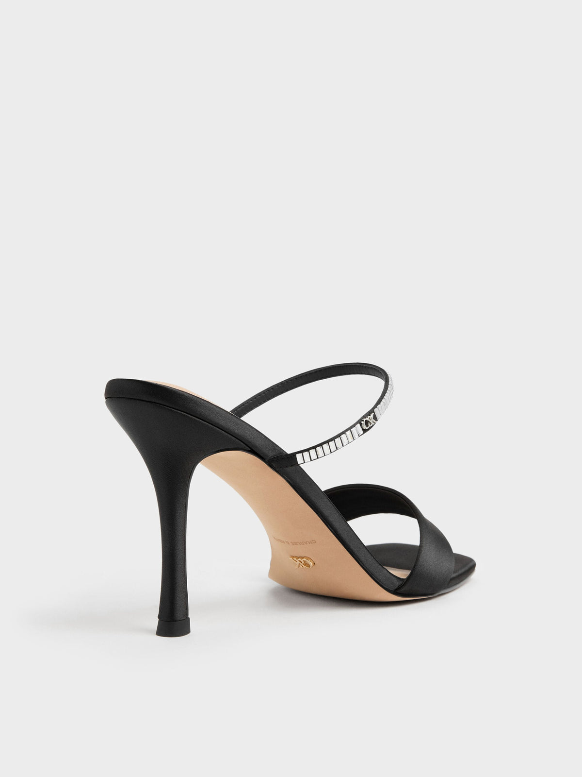 Gem Heeled Mules - Black Textured | CHARLES & KEITH