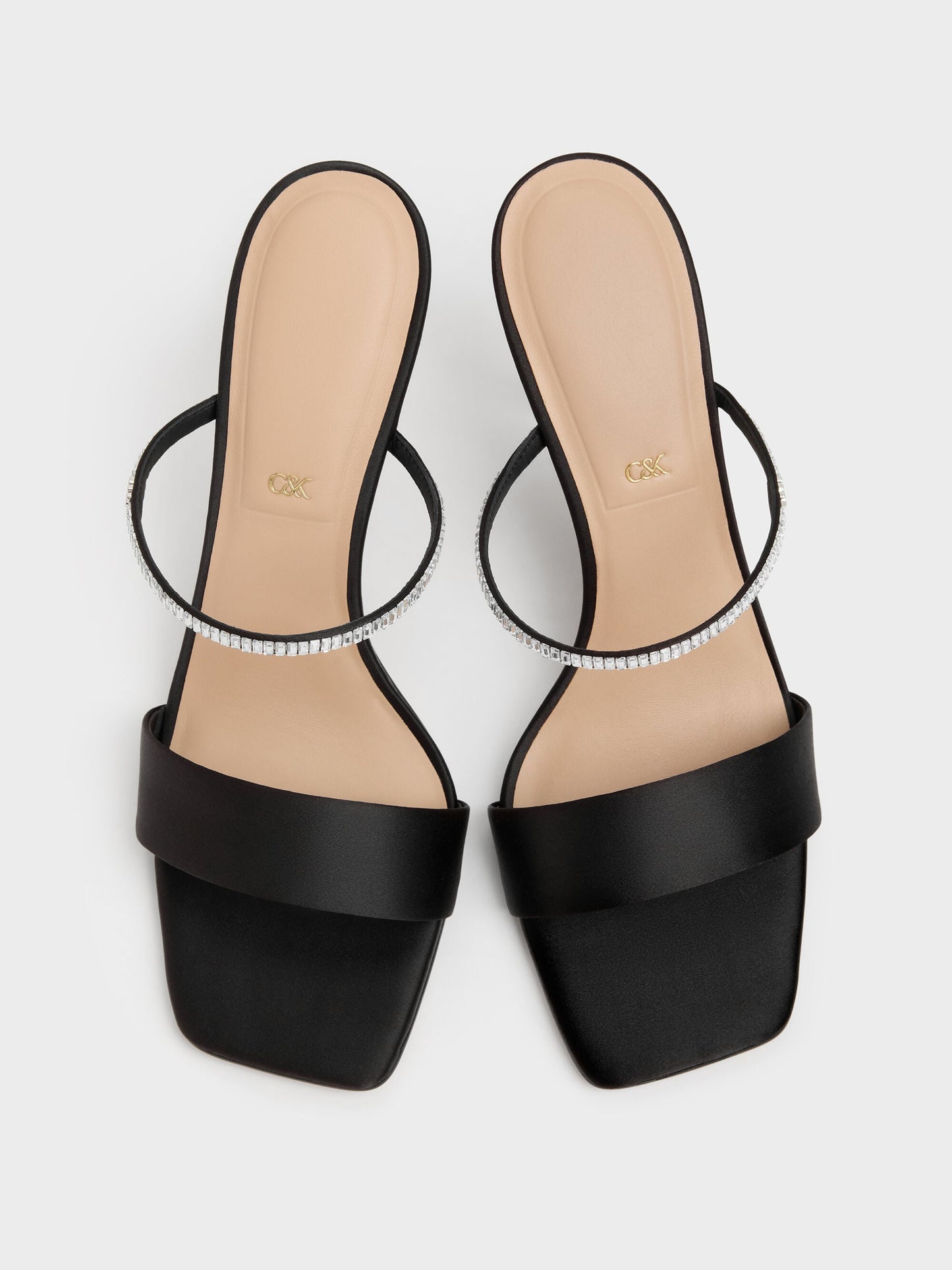 Gem Heeled Mules - Black Textured | CHARLES & KEITH