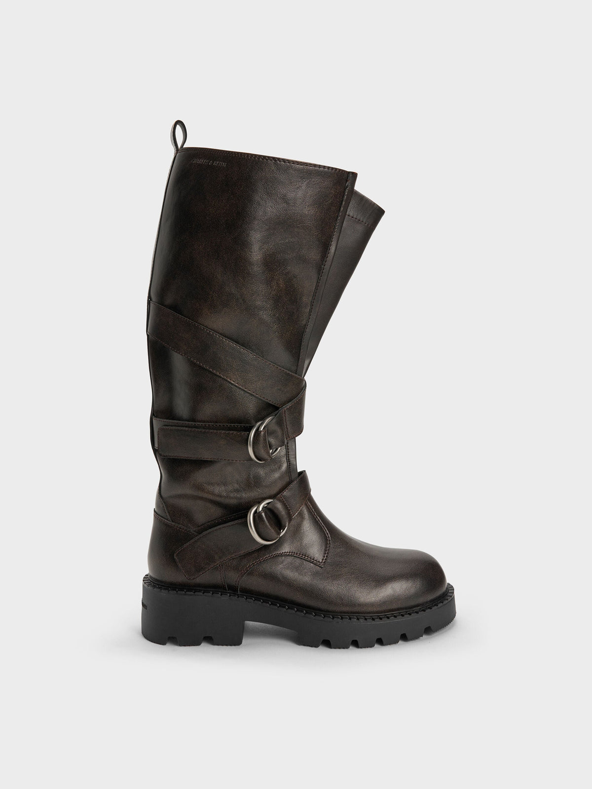 Double-Strap Knee-High Boots - Dark Brown | CHARLES & KEITH
