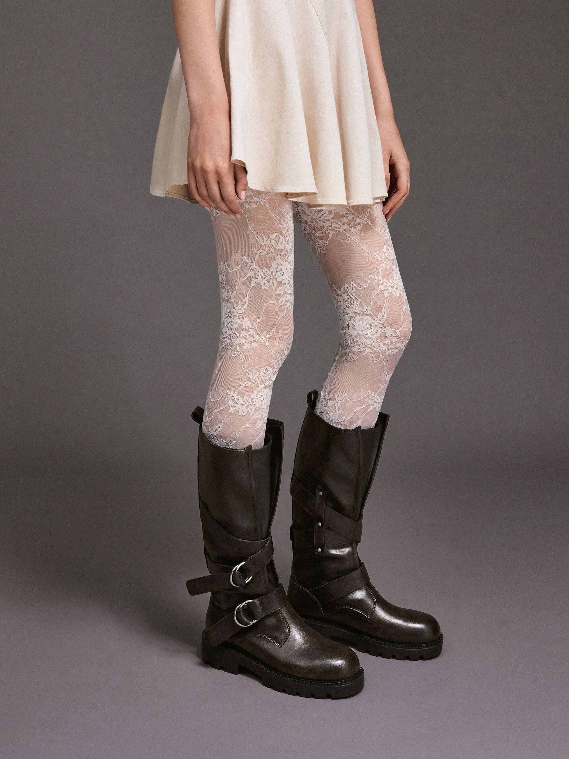 Double-Strap Knee-High Boots - Dark Brown | CHARLES & KEITH