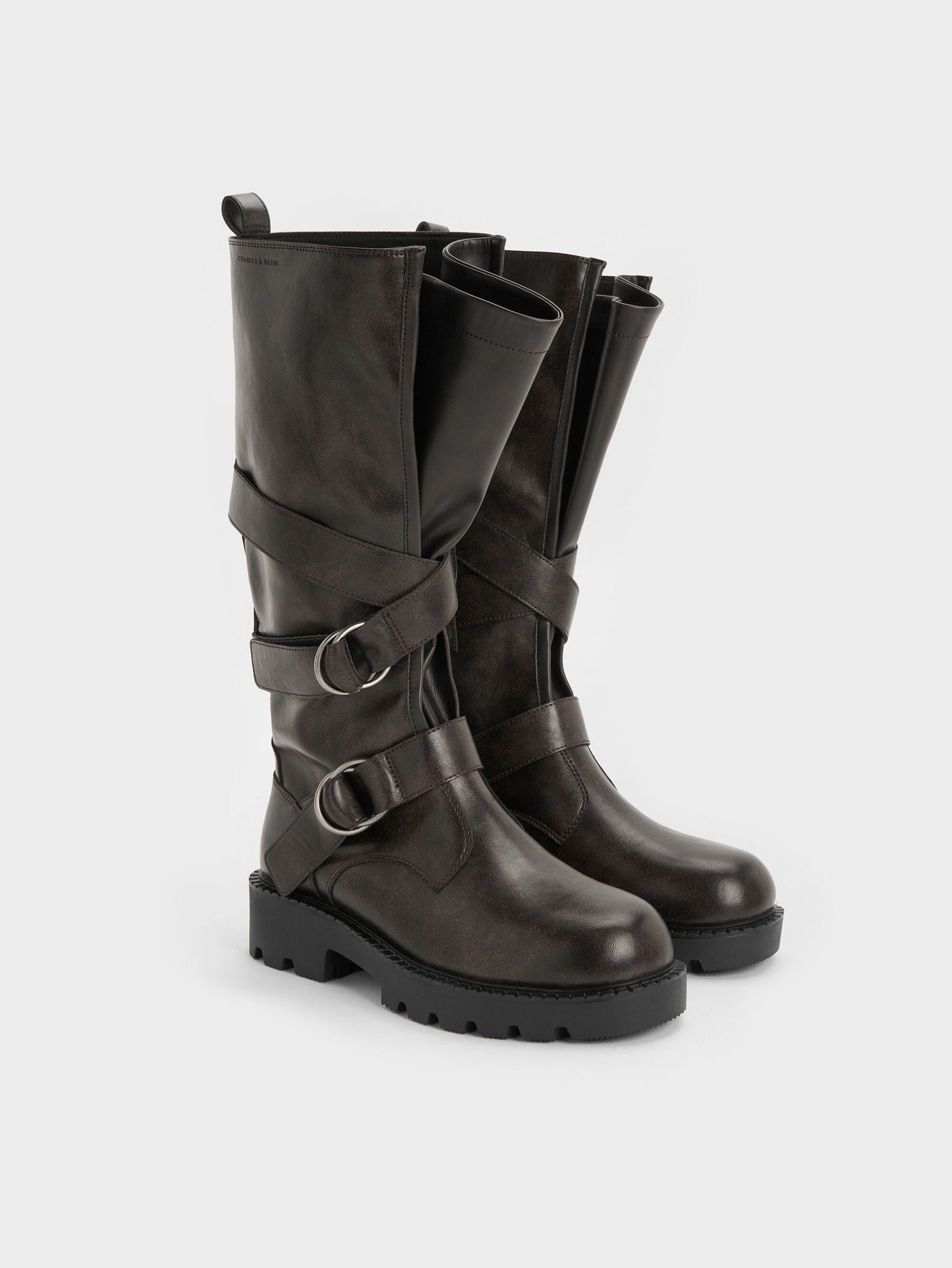 Double-Strap Knee-High Boots - Dark Brown | CHARLES & KEITH