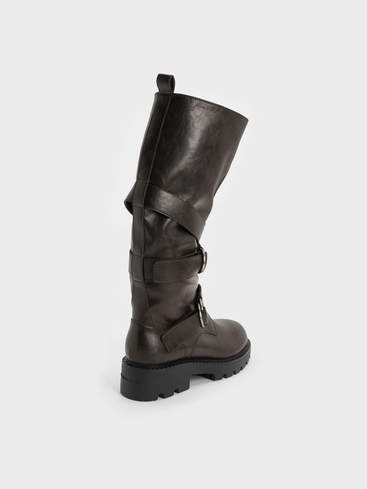 Double-Strap Knee-High Boots - Dark Brown | CHARLES & KEITH