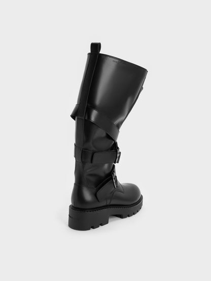 Double-Strap Knee-High Boots - Black | CHARLES & KEITH