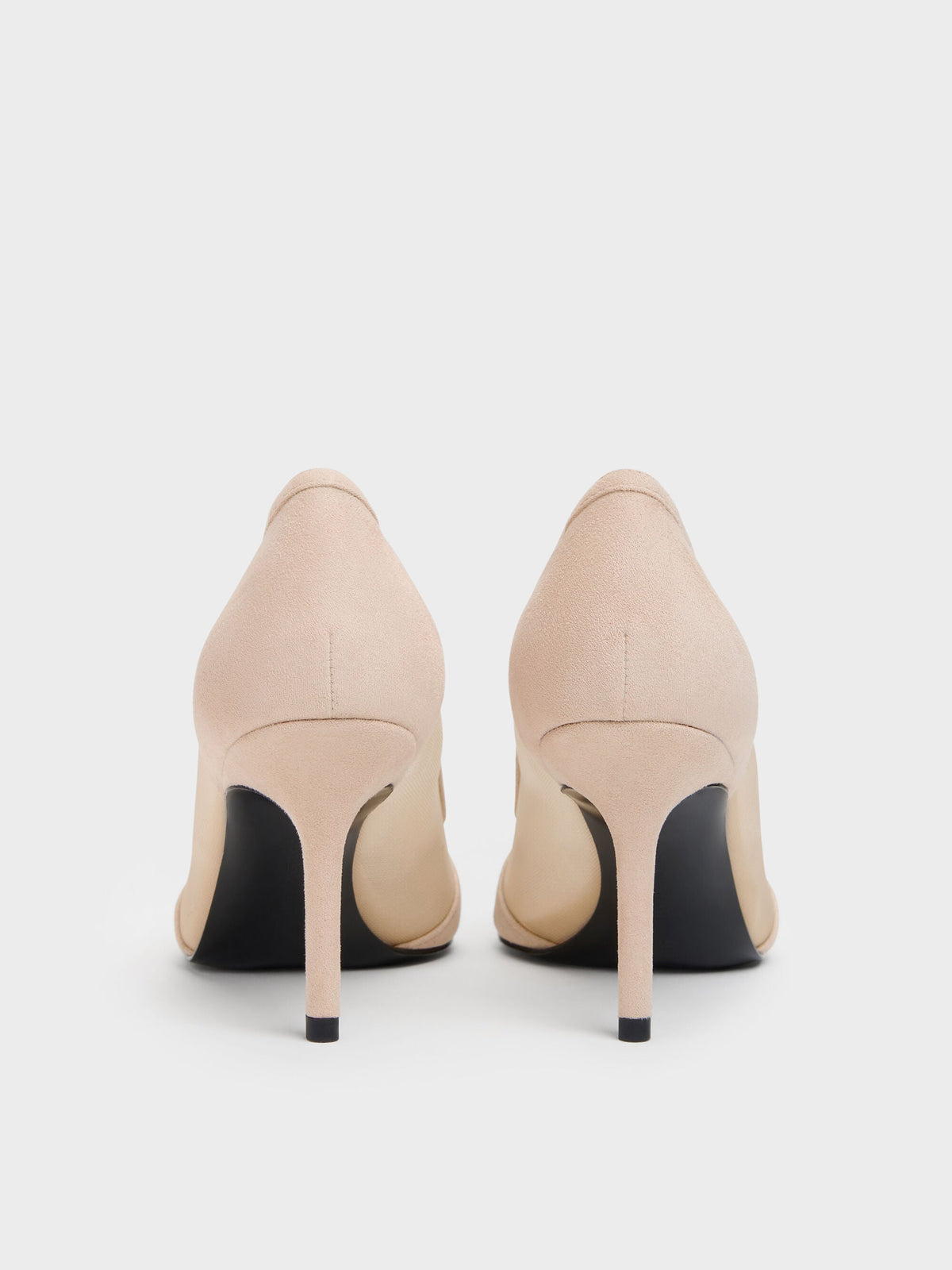 Faux Suede & Mesh Pointed Pumps - Beige | CHARLES & KEITH