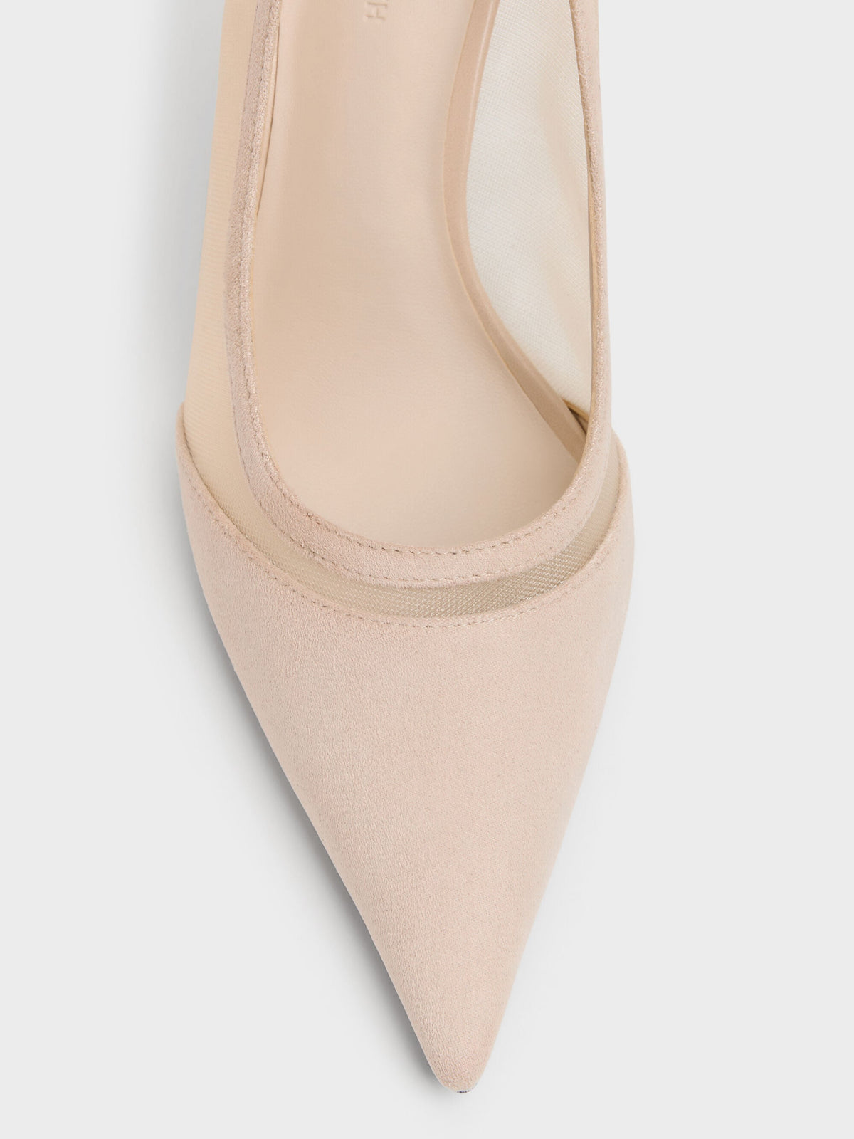 Faux Suede & Mesh Pointed Pumps - Beige | CHARLES & KEITH