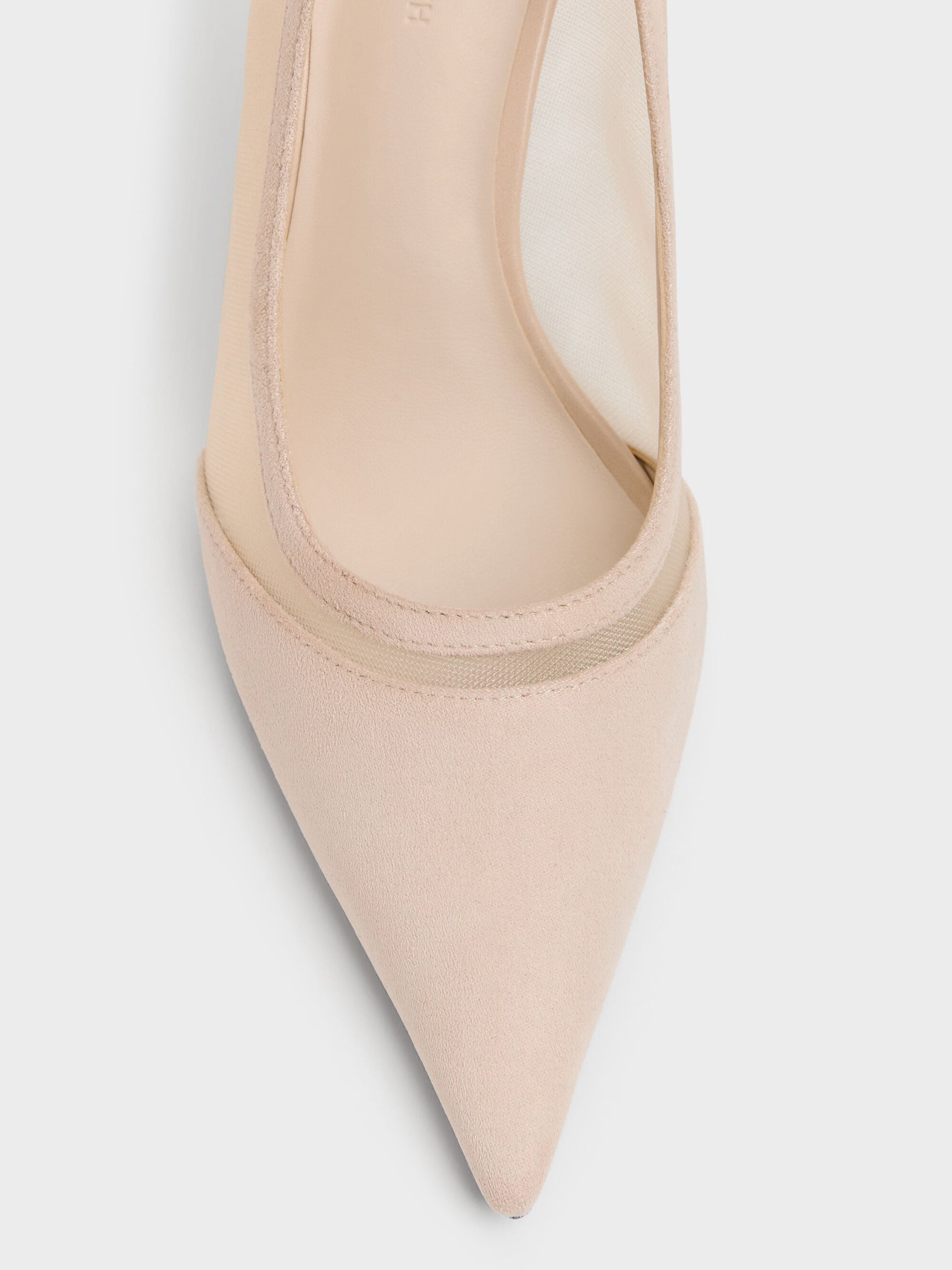Faux Suede & Mesh Pointed Pumps - Beige | CHARLES & KEITH