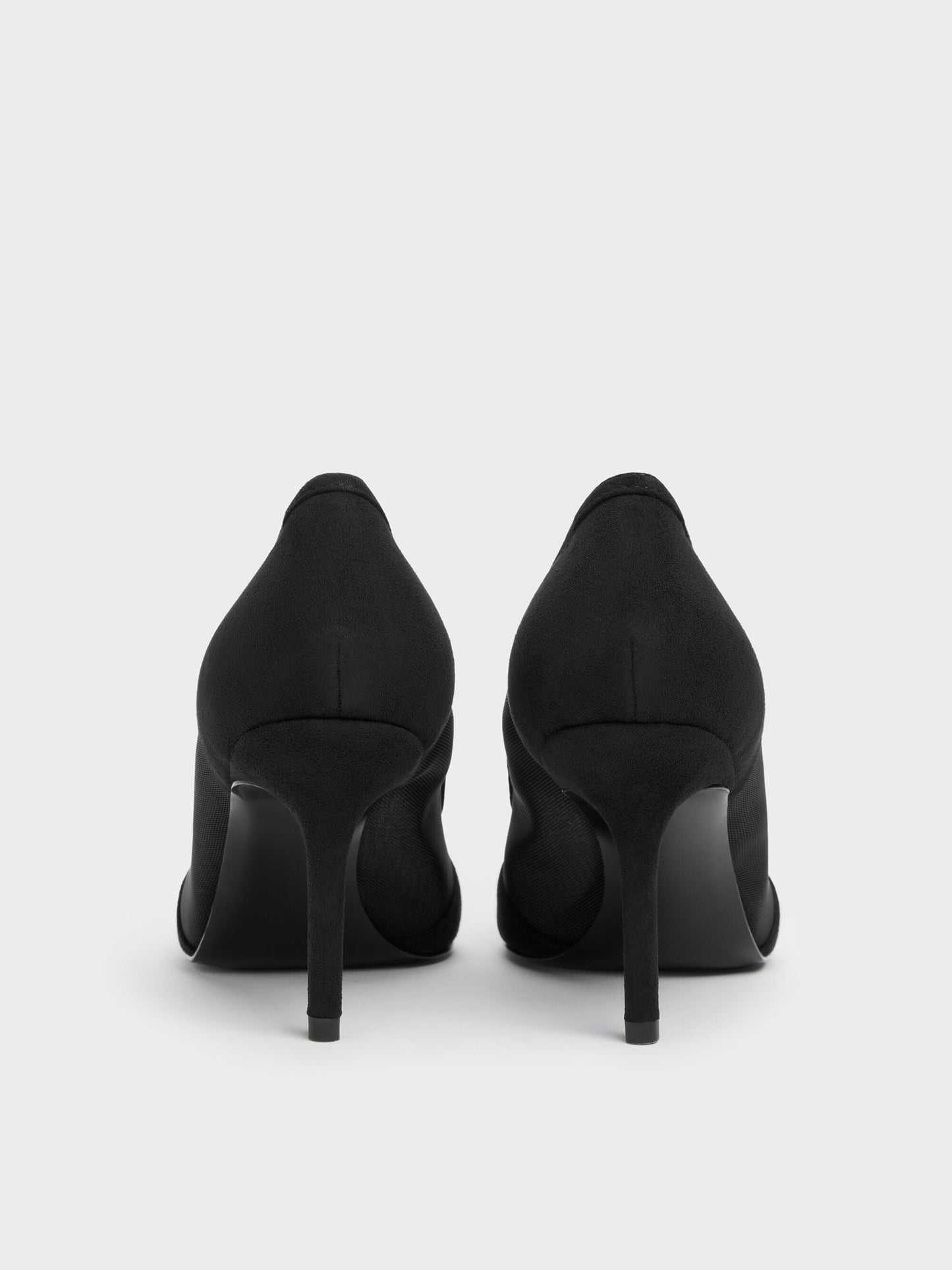 Faux Suede & Mesh Pointed Pumps - Black Textured | CHARLES & KEITH