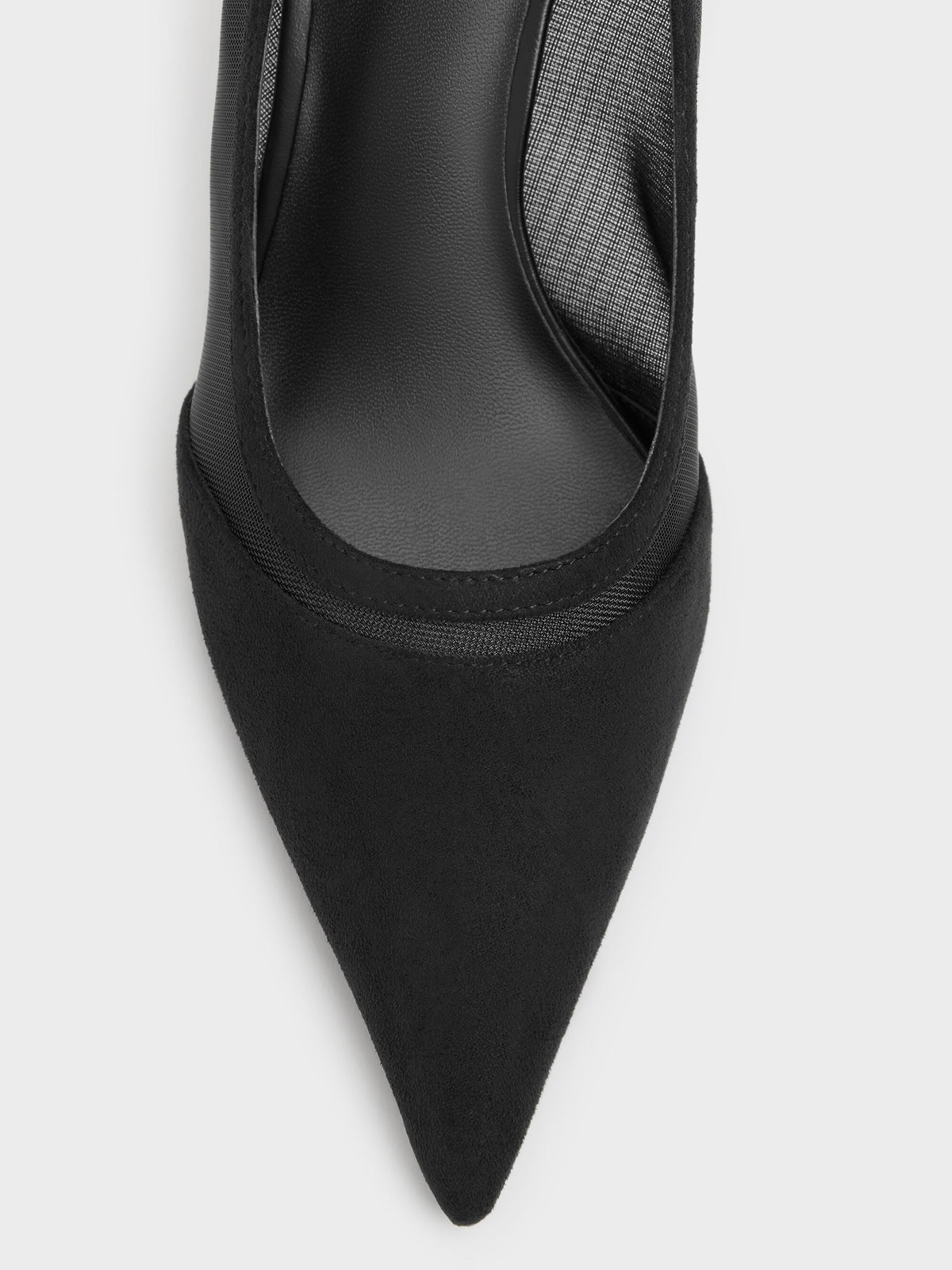 Faux Suede & Mesh Pointed Pumps - Black Textured | CHARLES & KEITH