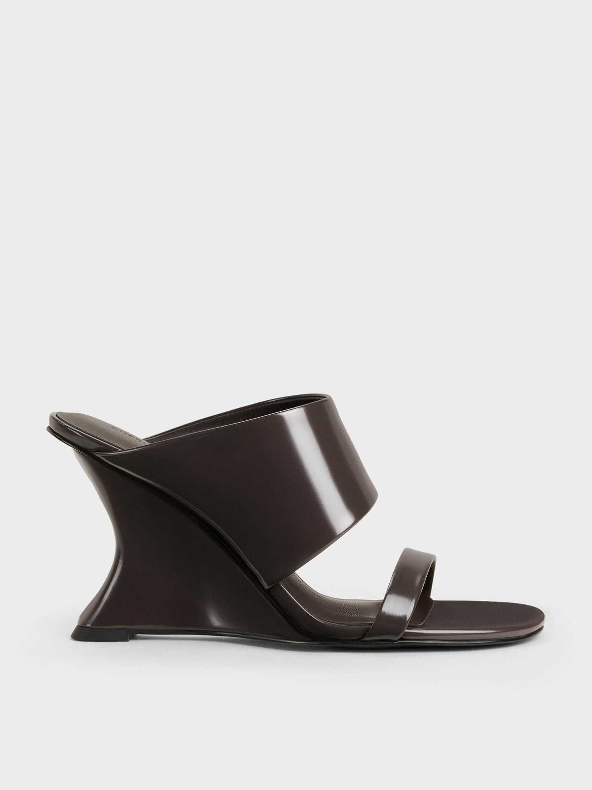 Double-Strap Wedge Mules - Dark Brown | CHARLES & KEITH