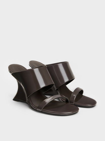 Double-Strap Wedge Mules - Dark Brown | CHARLES & KEITH