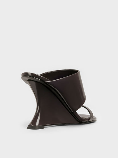 Double-Strap Wedge Mules - Dark Brown | CHARLES & KEITH