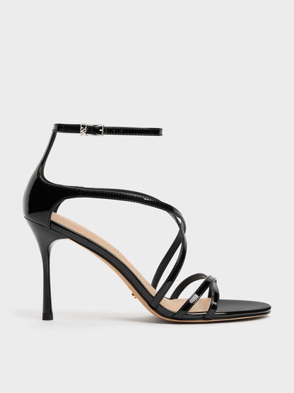 Patent Leather Strappy Stiletto Sandals - Black Patent | CHARLES & KEITH
