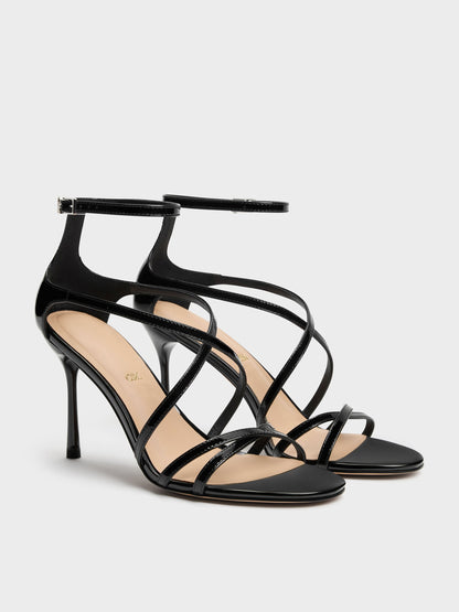 Patent Leather Strappy Stiletto Sandals - Black Patent | CHARLES & KEITH