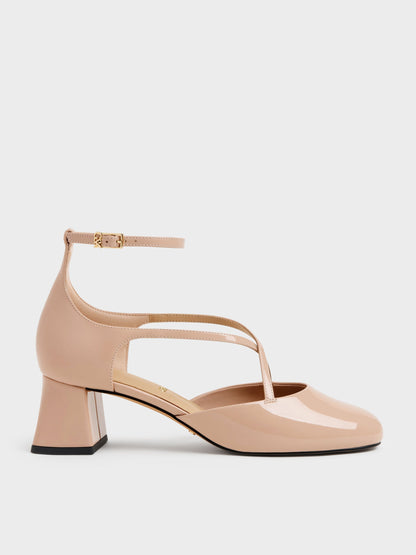 Patent Leather Crossover Pumps - Nude | CHARLES & KEITH